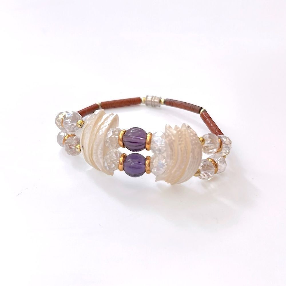 Mother Of Pearl Shell Crystal Bead Bracelet